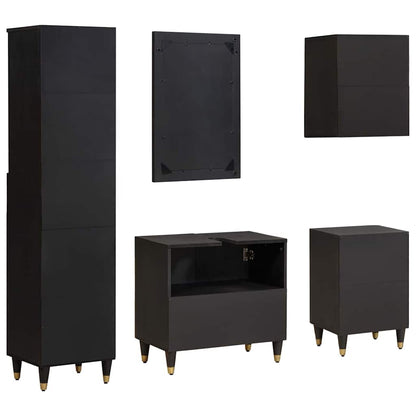 Set di Armadi da Bagno 5 pcs Nero Legno di mango massello | homemem39