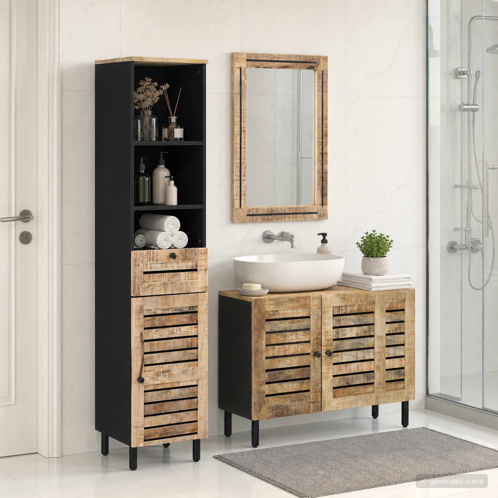 Set di Armadi da Bagno 3 pz Naturale 38 x 33 x 160 cm | homemem39