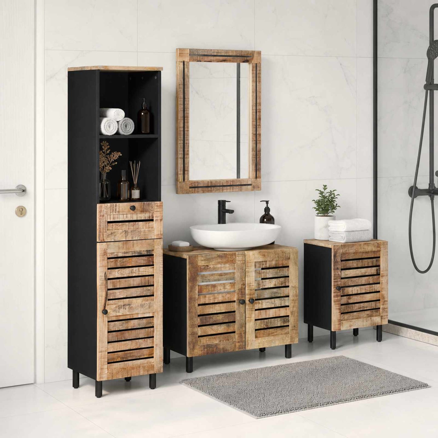 Set di Armadi da Bagno 4 pz Naturale 38 x 33 x 160 cm | homemem39