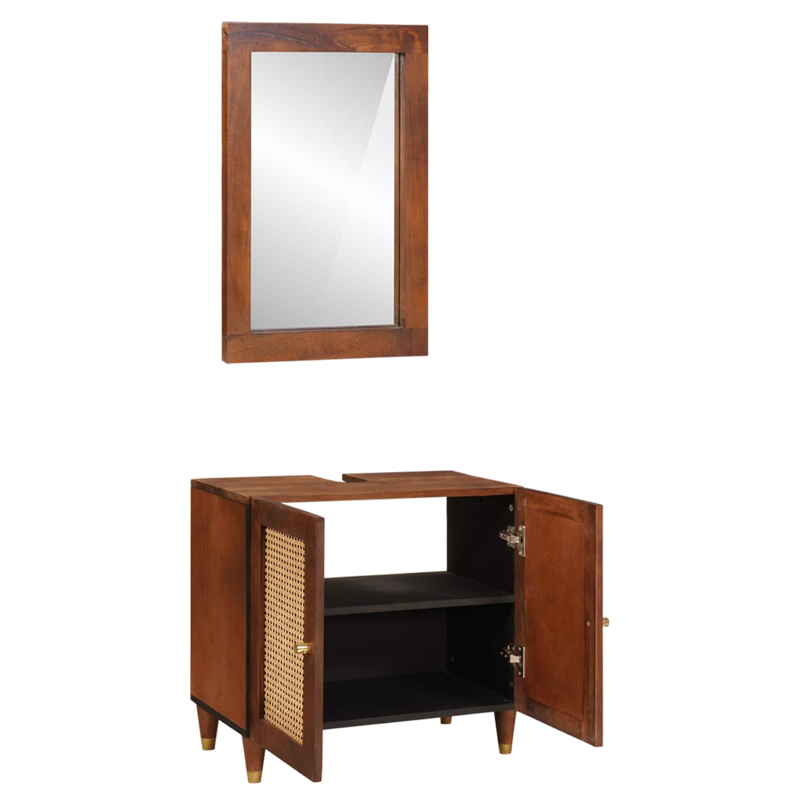 Mobile da Bagno 2 pcs Nero e Oro Legno di mango massello | homemem39