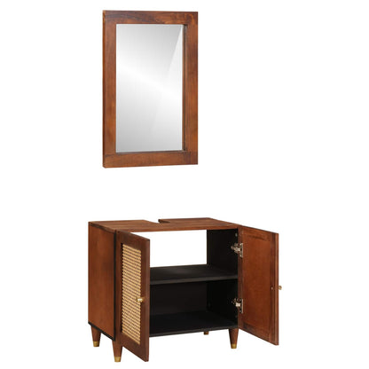 Mobile da Bagno 2 pcs Nero e Oro Legno di mango massello | homemem39