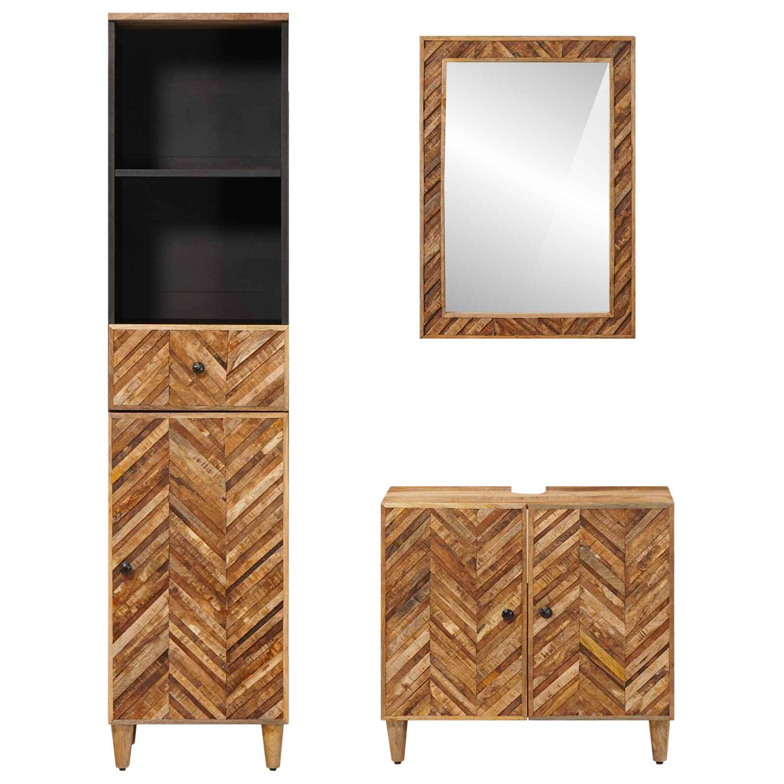 Set di Armadi da Bagno con porta 3 pcs Legno di mango massello | homemem39