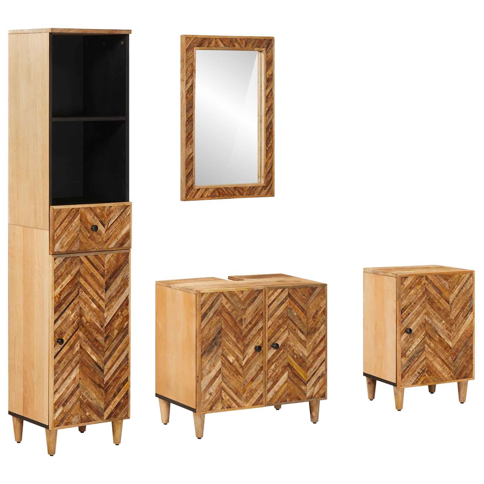 Set di Armadi da Bagno con porta 4 pcs Legno di mango massello | homemem39
