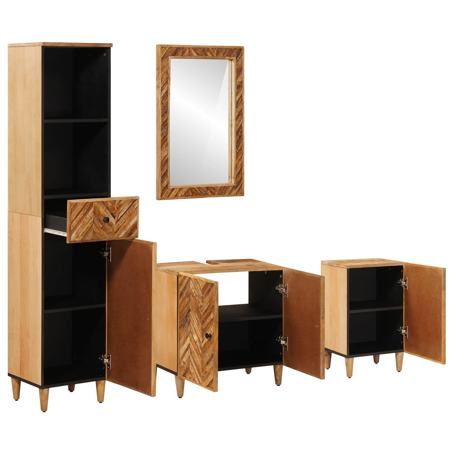 Set di Armadi da Bagno con porta 4 pcs Legno di mango massello | homemem39