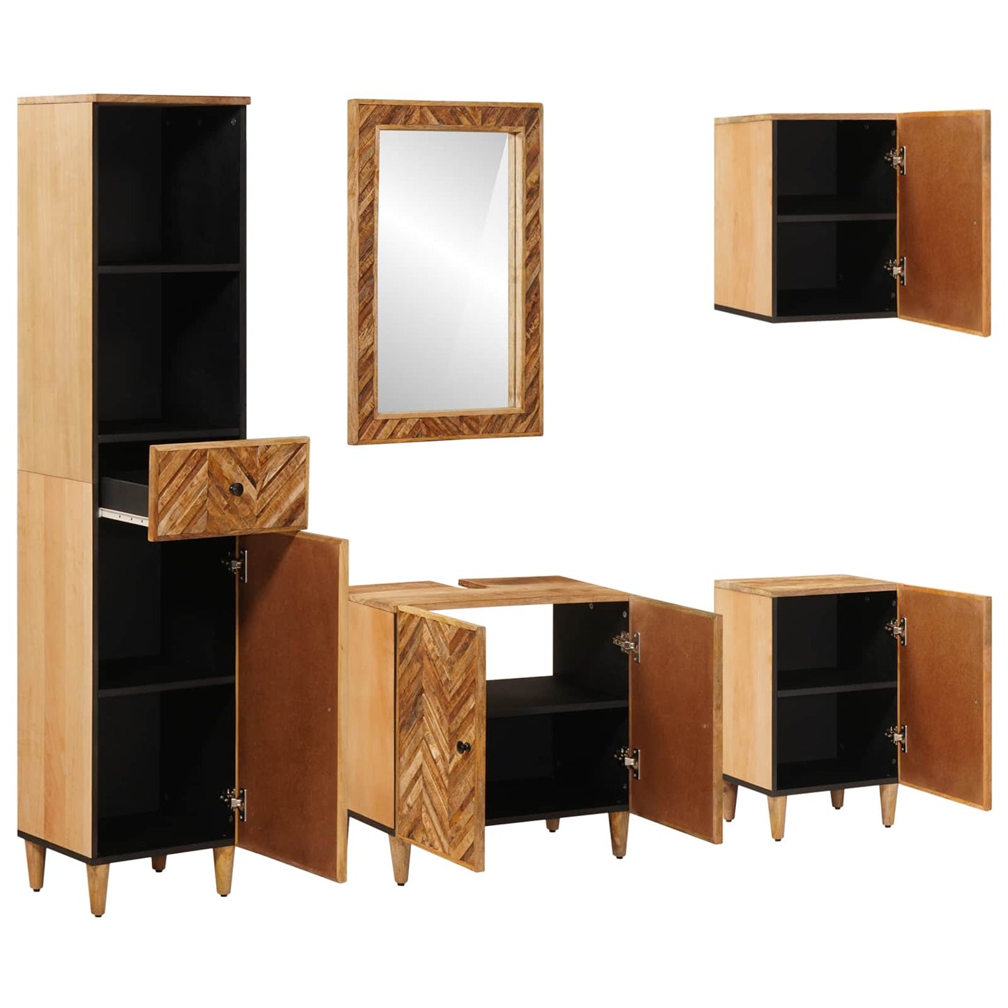 Set di Armadi da Bagno con porta 5 pcs Legno di mango massello | homemem39