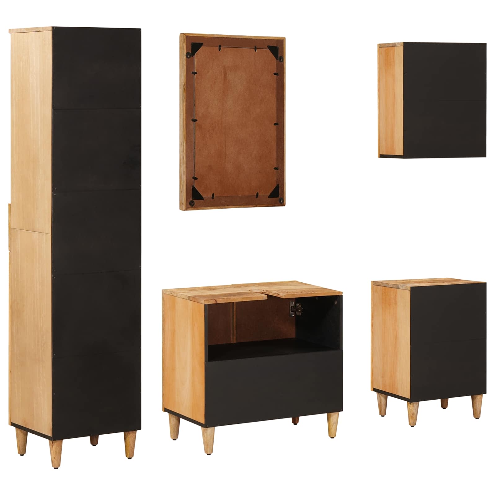 Set di Armadi da Bagno con porta 5 pcs Legno di mango massello | homemem39