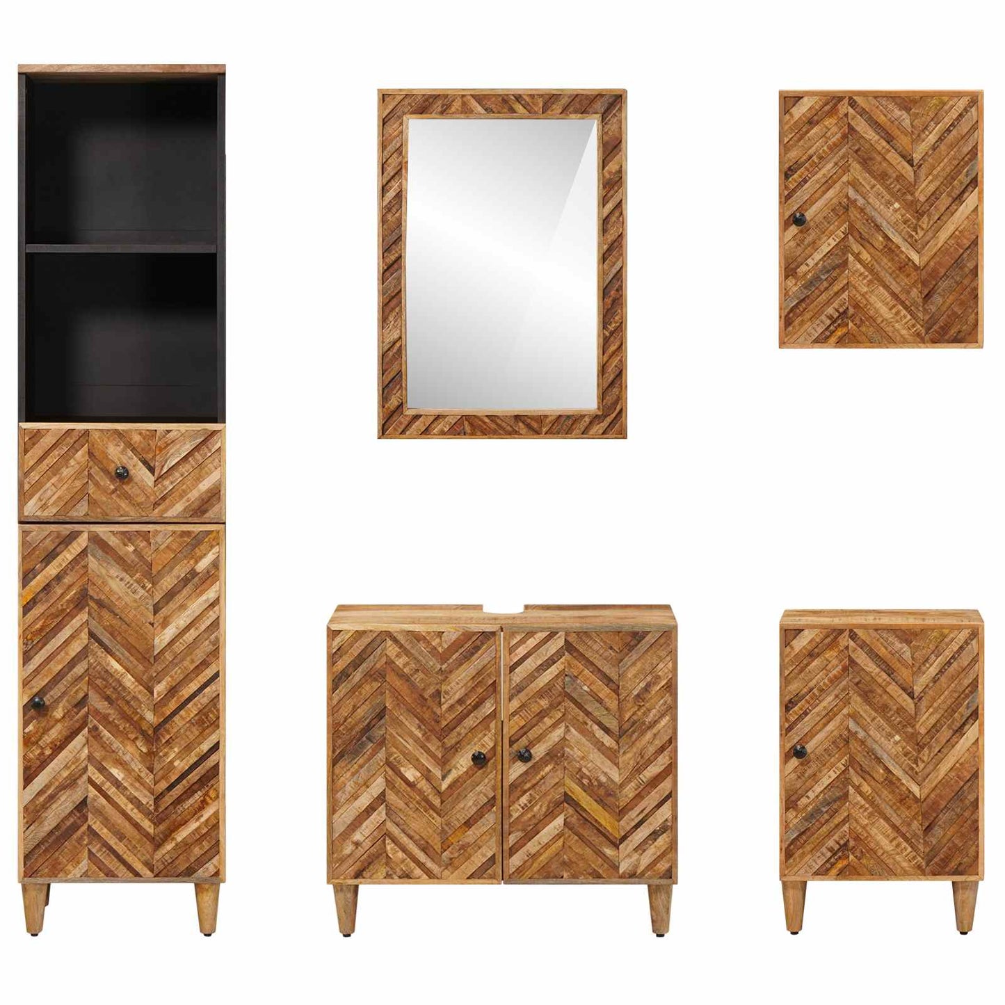 Set di Armadi da Bagno con porta 5 pcs Legno di mango massello | homemem39