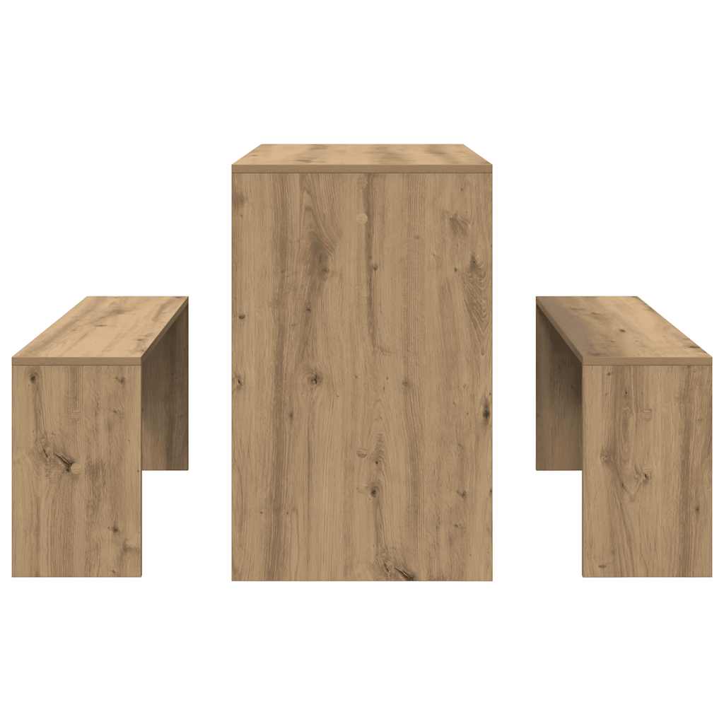 Set Tavolo da Pranzo e Panche 3pz Rovere Artigianale Truciolato