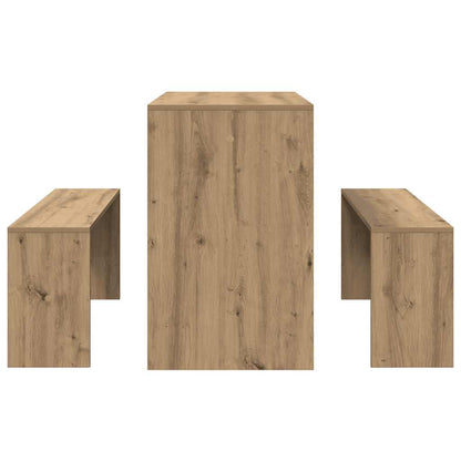 Set Tavolo da Pranzo e Panche 3pz Rovere Artigianale Truciolato