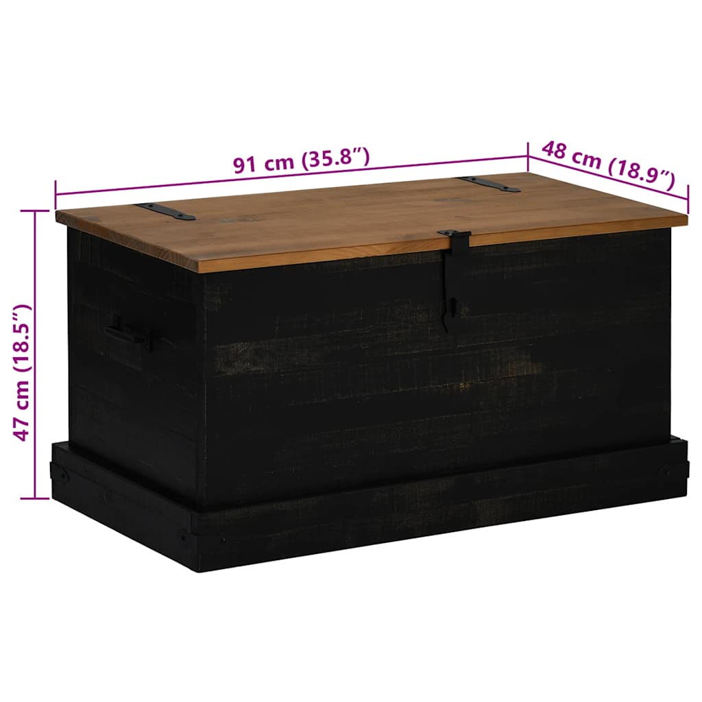 Cassapanca HALDEN Nero 91x48x47 cm in Legno Massello di Pino - homemem39