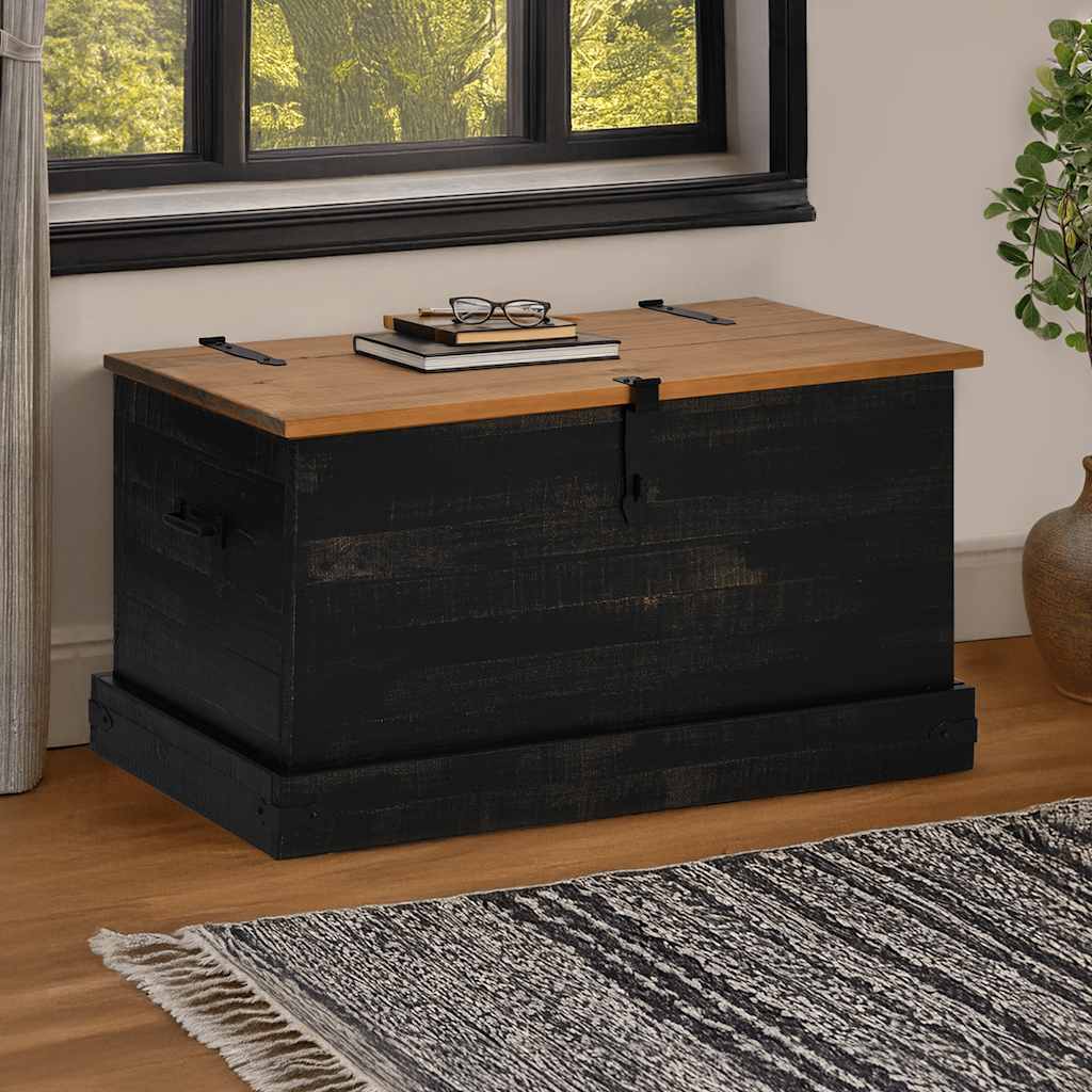Cassapanca HALDEN Nero 91x48x47 cm in Legno Massello di Pino - homemem39