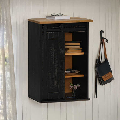 Pensile HALDEN con Anta Scorrevole Nero 49x22,5x70 cm in Pino | homemem39