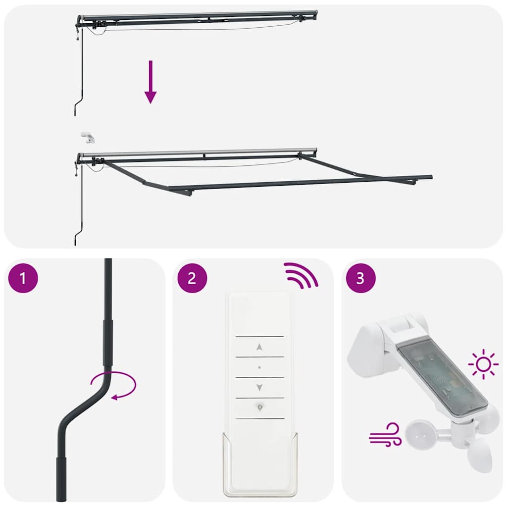 Tenda da Sole Retrattile Automatica con LED Bordò 300x250 cm | homemem39
