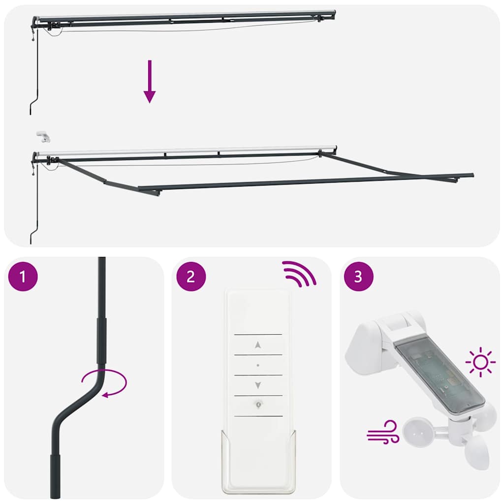 Tenda da Sole Retrattile Automatica con LED Bordò 450x300 cm | homemem39