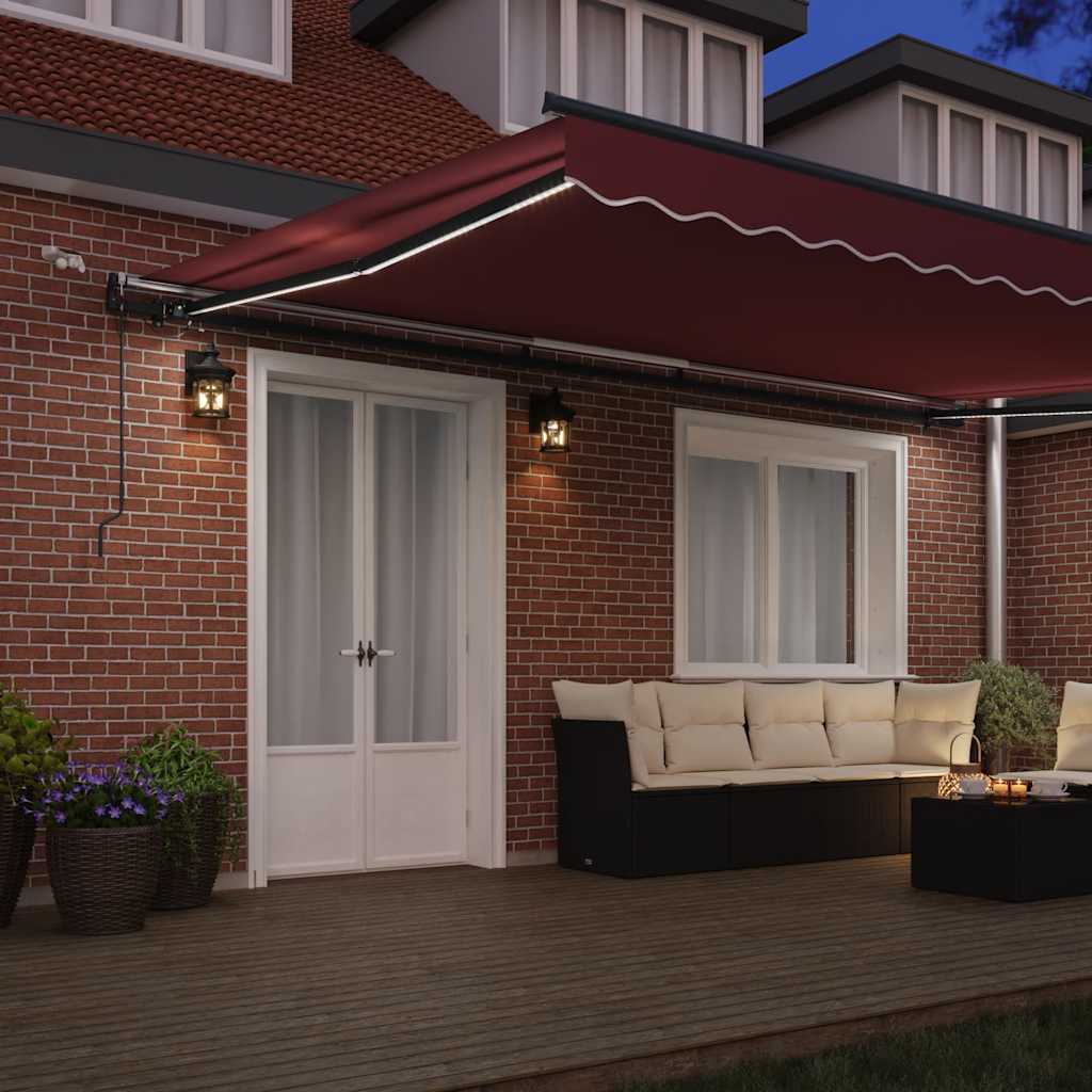 Tenda da Sole Retrattile Automatica con LED Bordò 500x300 cm | homemem39