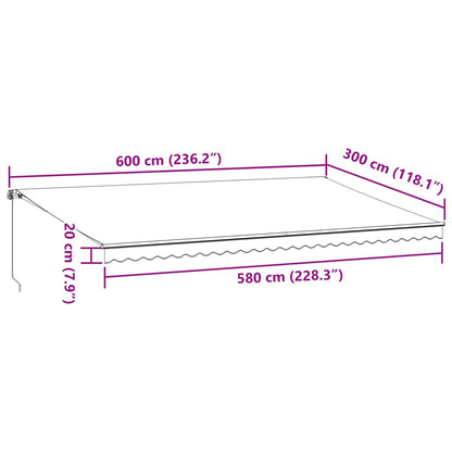 Tenda da Sole Retrattile Manuale con LED Bordò 600x300 cm