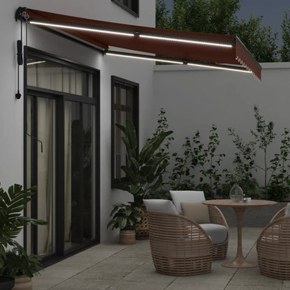 Automatic Retractable Awning with Brown LED 350x250 cm