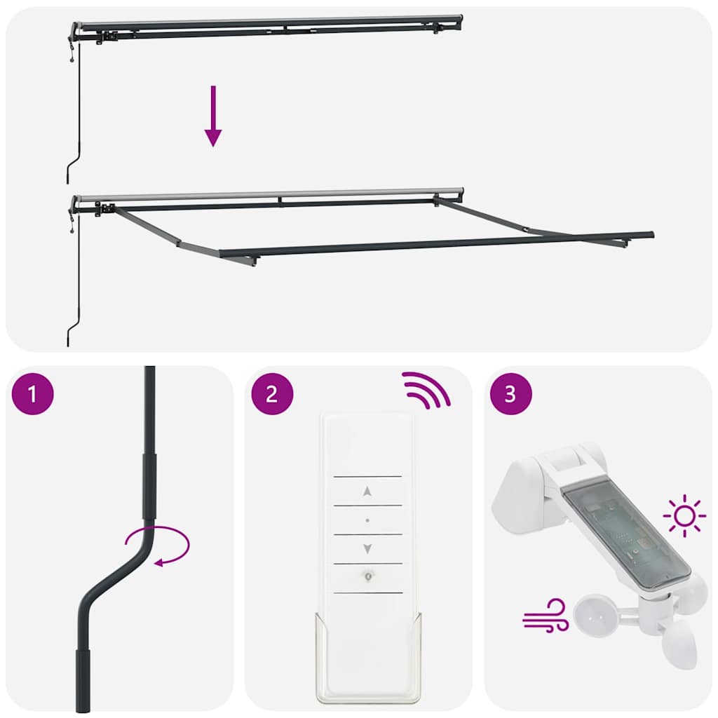 Tenda Sole Retrattile Automatica Antracite e Bianco 300x250 cm - homemem39