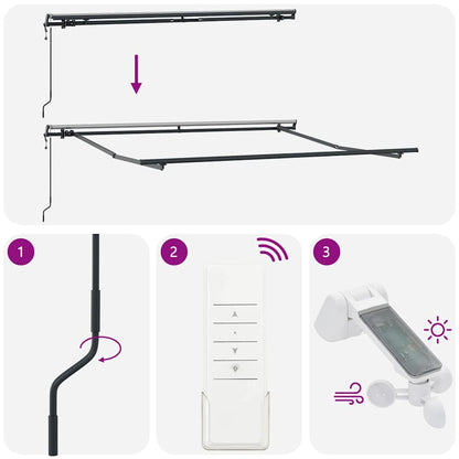 Tenda Sole Retrattile Automatica Antracite e Bianco 300x250 cm - homemem39