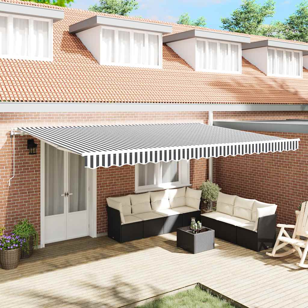 Tenda Sole Retrattile Automatica Antracite e Bianco 500x300 cm | homemem39