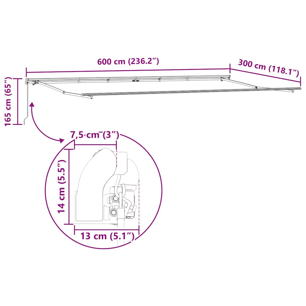 Tenda da Sole Retrattile Manuale Antracite e Bianco 600x300 cm | homemem39