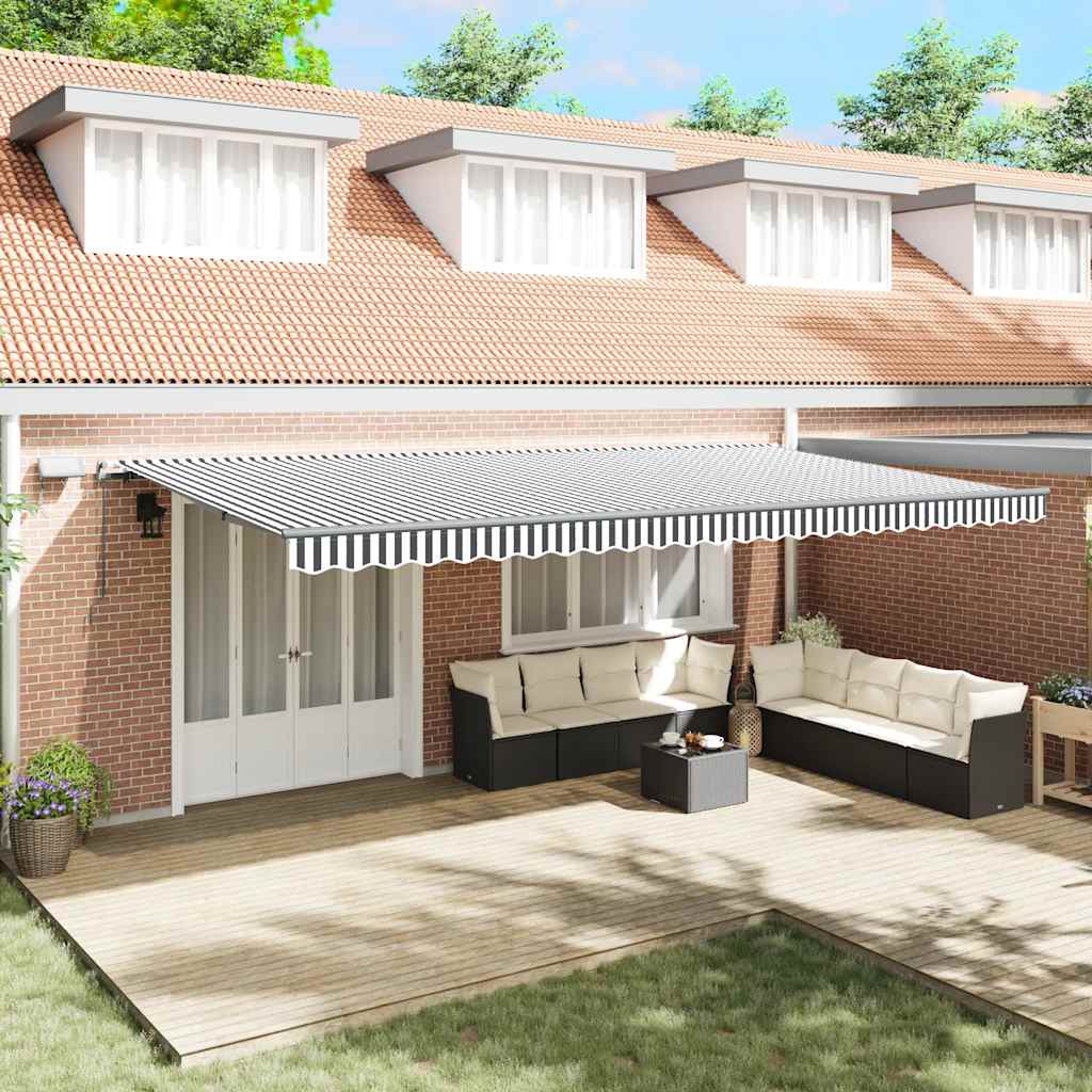 Tenda Retrattile Manuale con LED Antracite e Bianco 600x300 cm | homemem39
