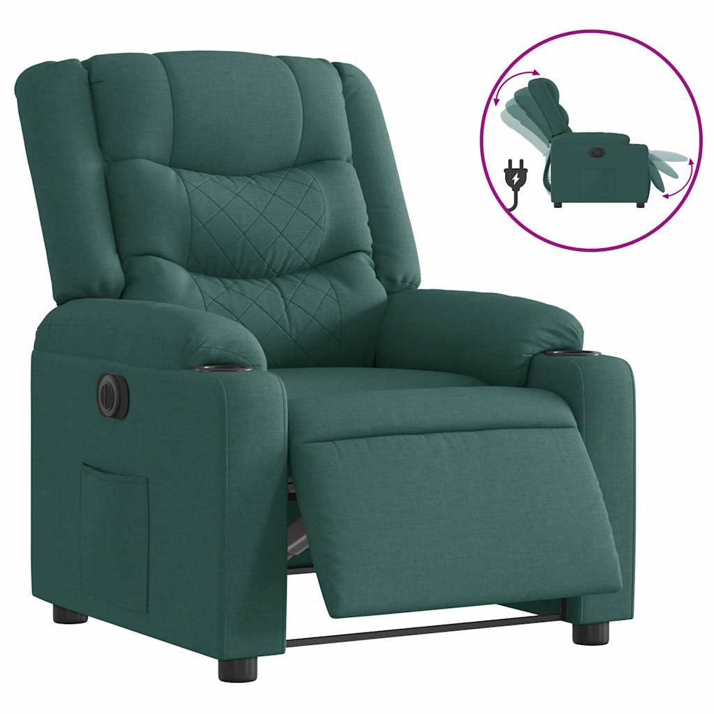 Poltrona Elettrica Reclinabile Verde Scuro in Tessuto