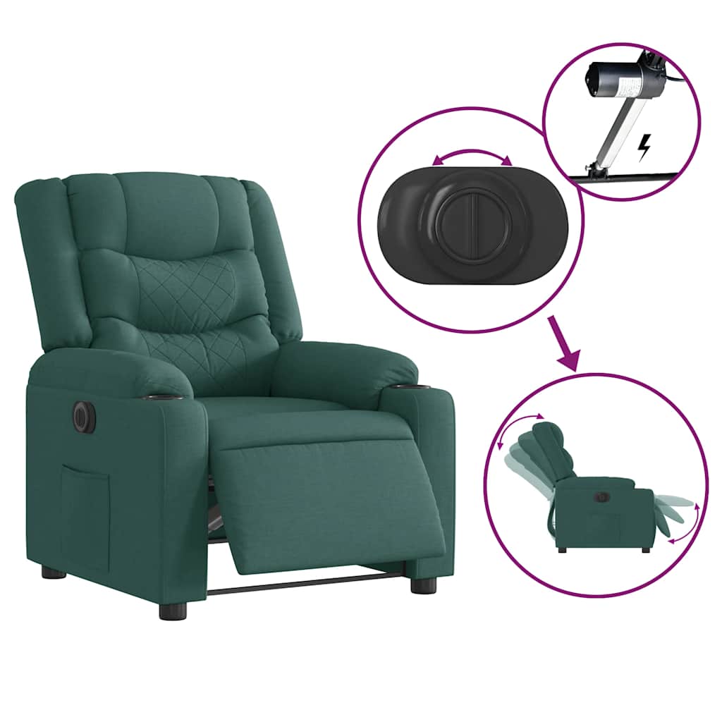 Poltrona Elettrica Reclinabile Verde Scuro in Tessuto | homemem39