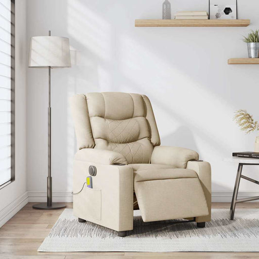 Poltrona Reclinabile Massaggiante Elettrica Crema in Tessuto - homemem39