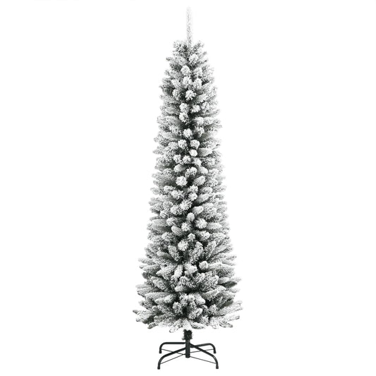 Albero Natale Artificiale Sottile Neve Floccata 240 cm PVC e PE - homemem39