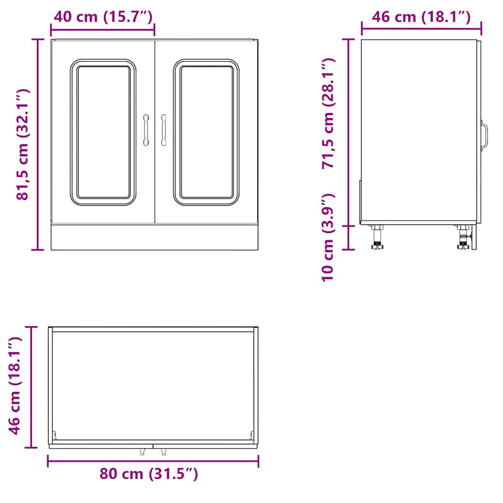 Mobile base lavello Kalmar Nero 80x46x81,5 cm in Truciolato | homemem39