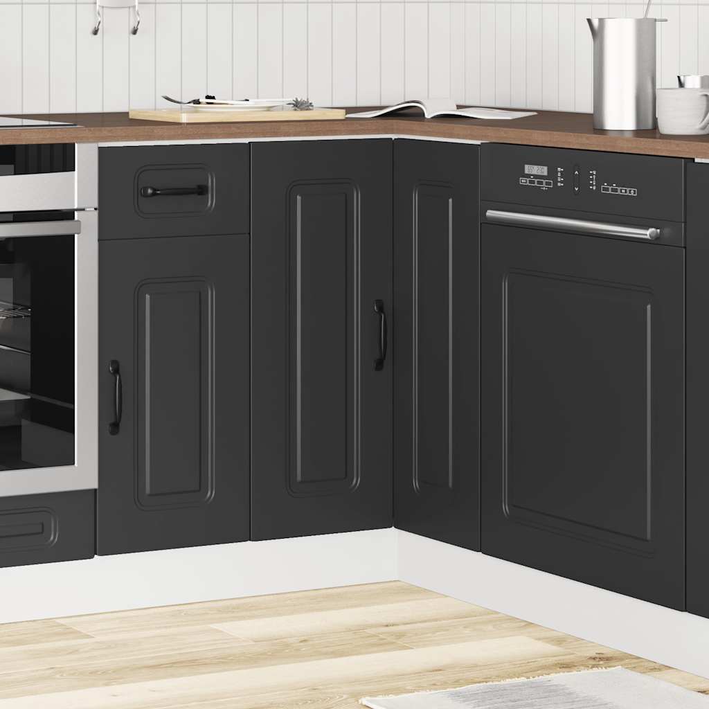 Mobile Base ad Angolo Cucina Kalmar Nero in Legno Multistrato | homemem39