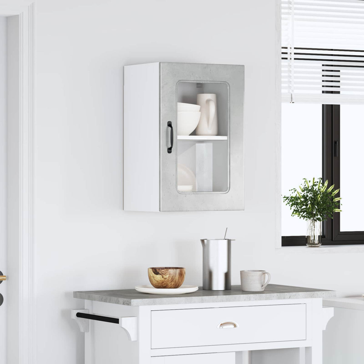 Pensile da Cucina con Porta in Vetro Kalmar Grigio Cemento