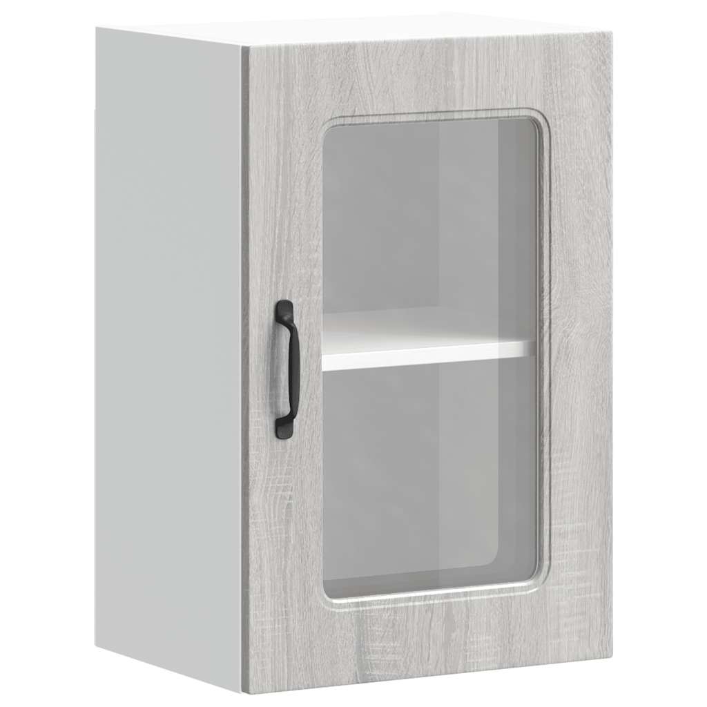 Pensile da Cucina con Porta in Vetro Kalmar Grigio Sonoma | homemem39