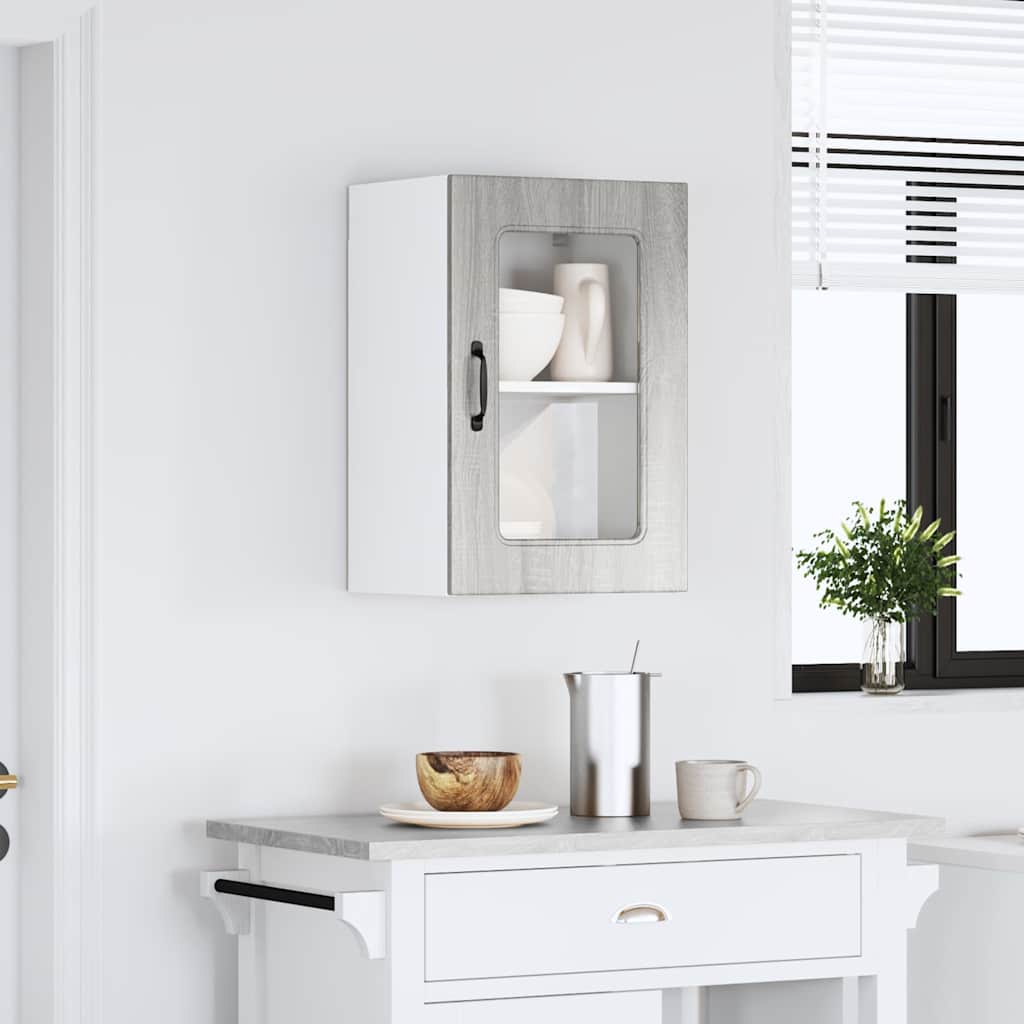 Pensile da Cucina con Porta in Vetro Kalmar Grigio Sonoma