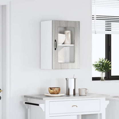 Pensile da Cucina con Porta in Vetro Kalmar Grigio Sonoma