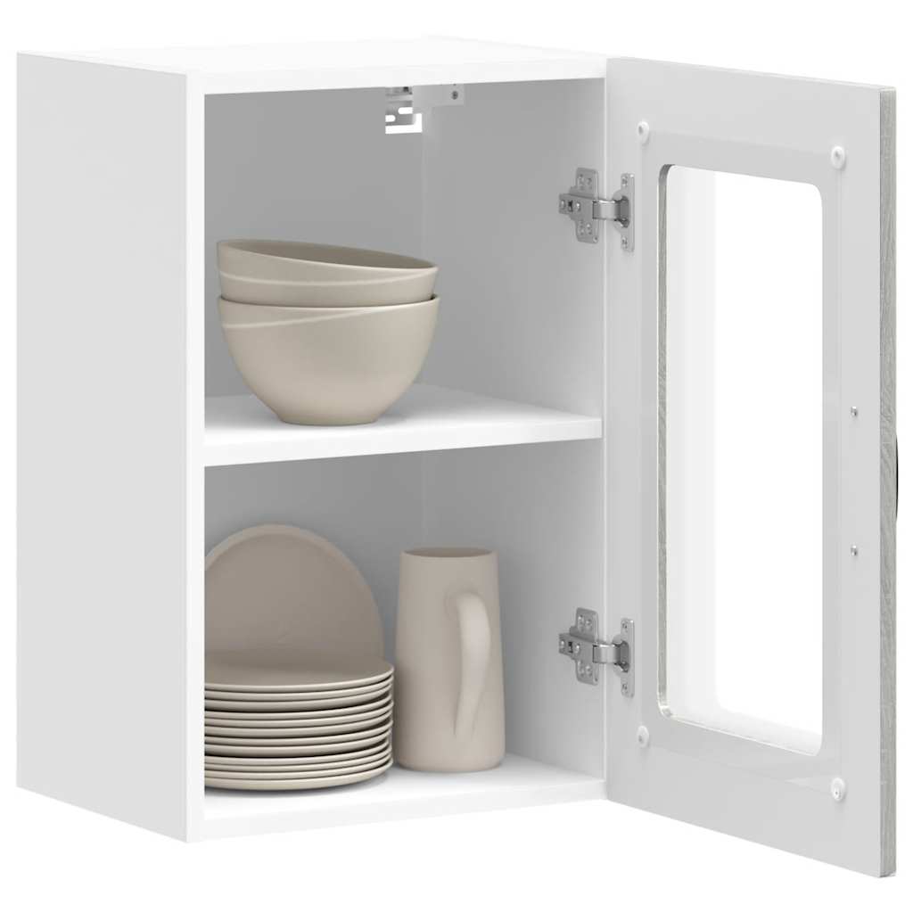 Pensile da Cucina con Porta in Vetro Kalmar Grigio Sonoma