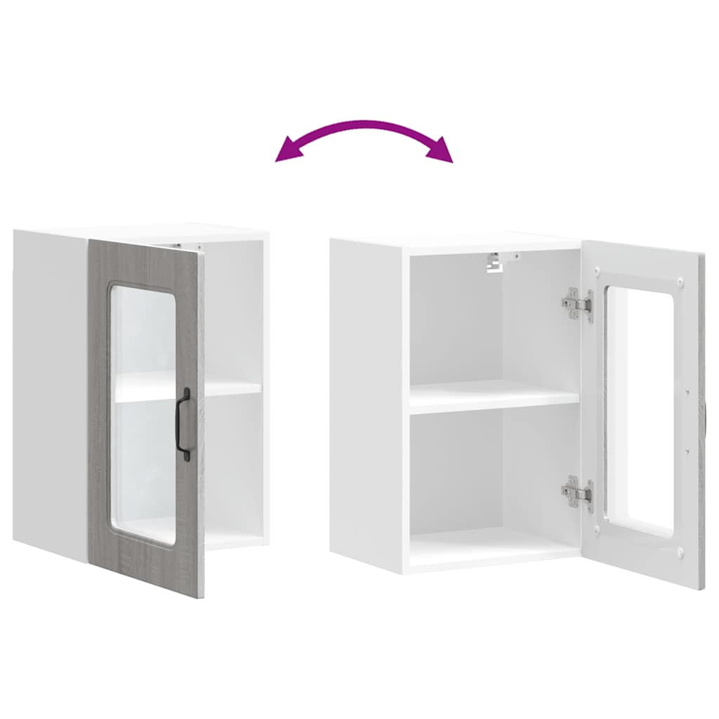 Pensile da Cucina con Porta in Vetro Kalmar Grigio Sonoma