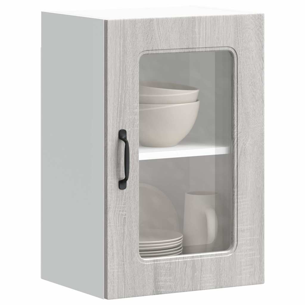 Pensile da Cucina con Porta in Vetro Kalmar Grigio Sonoma - homemem39