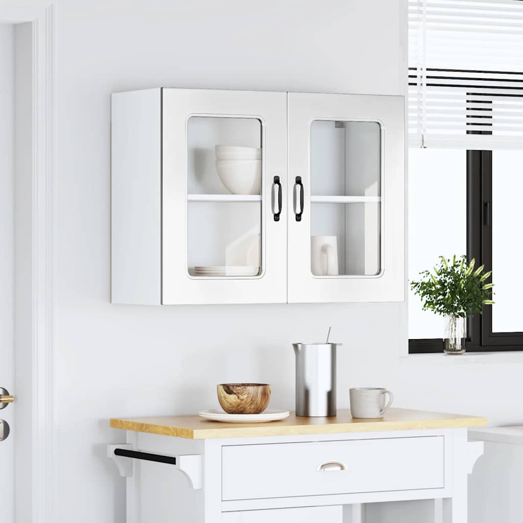 Pensile da Cucina con Porta in Vetro Kalmar Bianco Lucido | homemem39