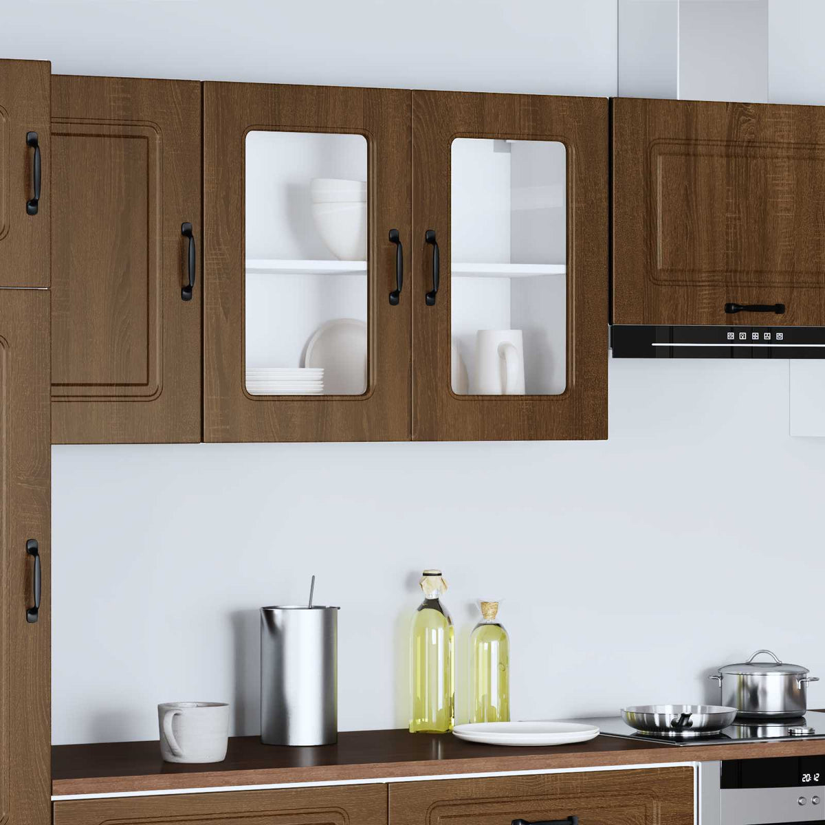 Pensile da Cucina con Porta in Vetro Kalmar Rovere Marrone