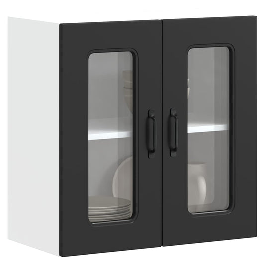 Pensile da Cucina con Porta in Vetro Kalmar Nero Truciolato | homemem39