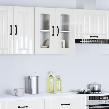 Pensile da Cucina con Porta in Vetro Kalmar Bianco Lucido | homemem39