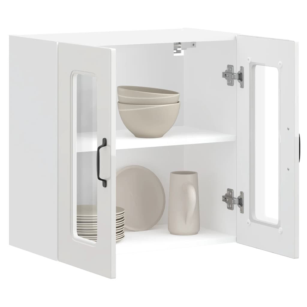 Pensile da Cucina con Porta in Vetro Kalmar Bianco Lucido | homemem39