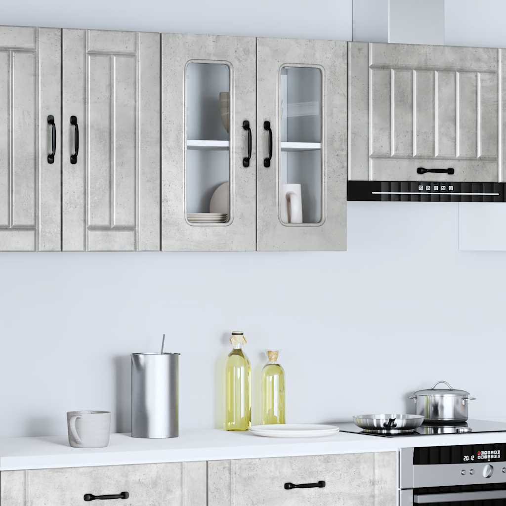 Pensile da Cucina con Porta in Vetro Kalmar Grigio Cemento