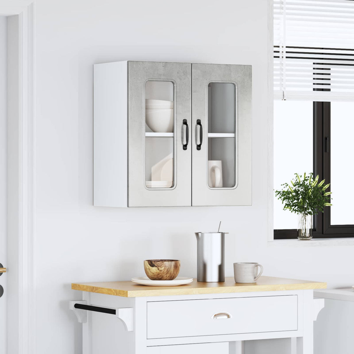 Pensile da Cucina con Porta in Vetro Kalmar Grigio Cemento