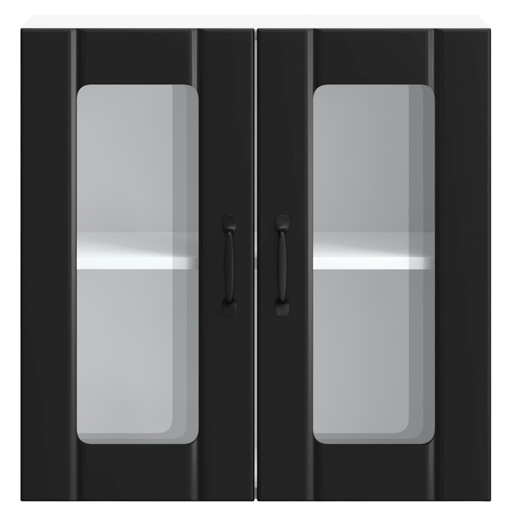 Pensile da Cucina con Porta in Vetro Lucca Nero Truciolato - homemem39