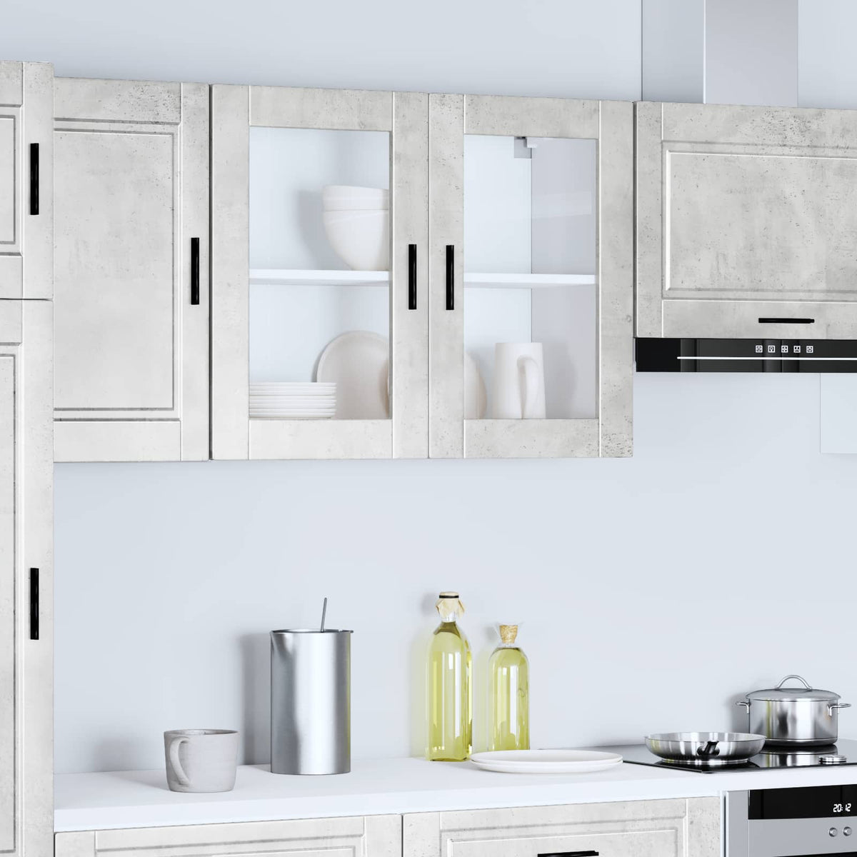 Pensile da Cucina con Porta in Vetro Porto Grigio Cemento