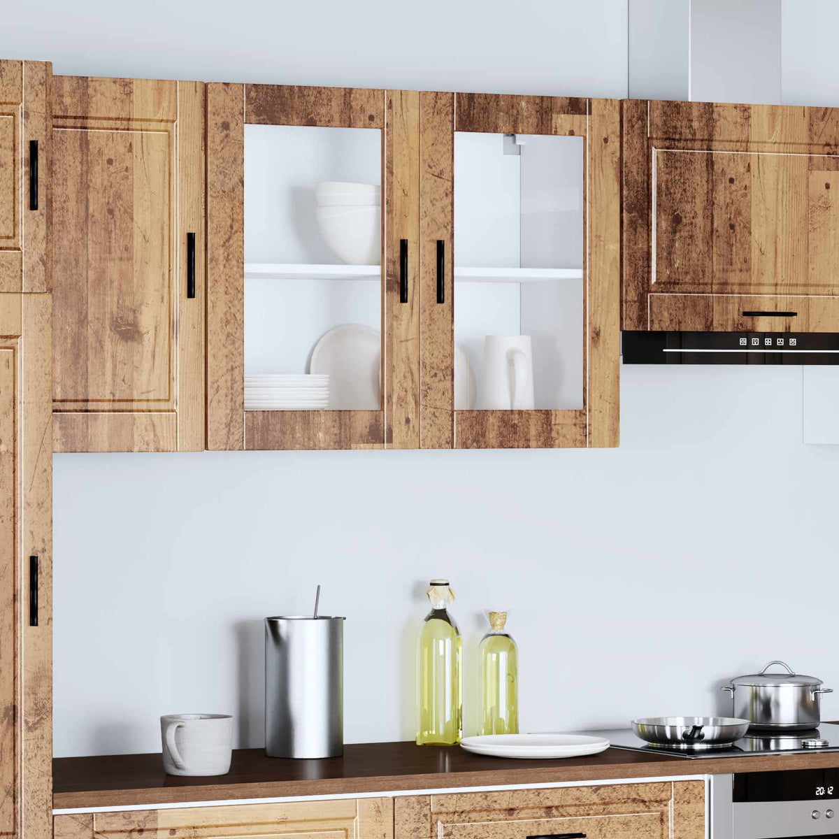 Pensile da Cucina con Porta in Vetro Porto Legno Vecchio