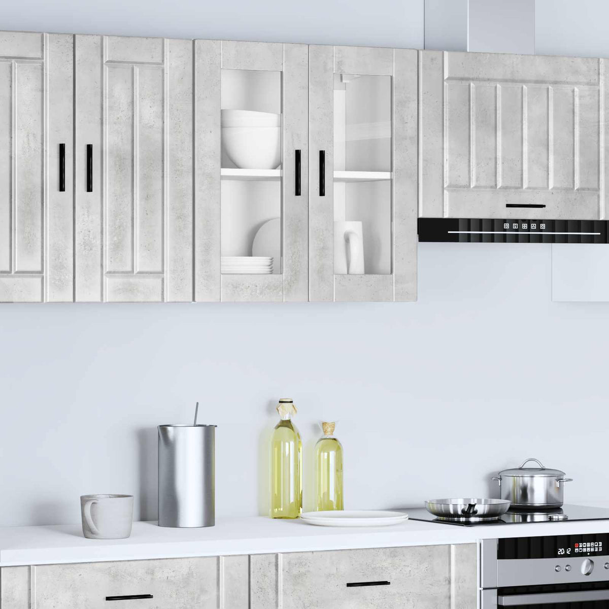 Pensile da Cucina con Porta in Vetro Porto Grigio Cemento